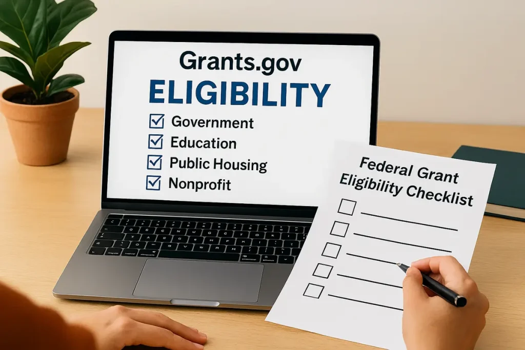 federal grant eligibility checklist on laptop screen