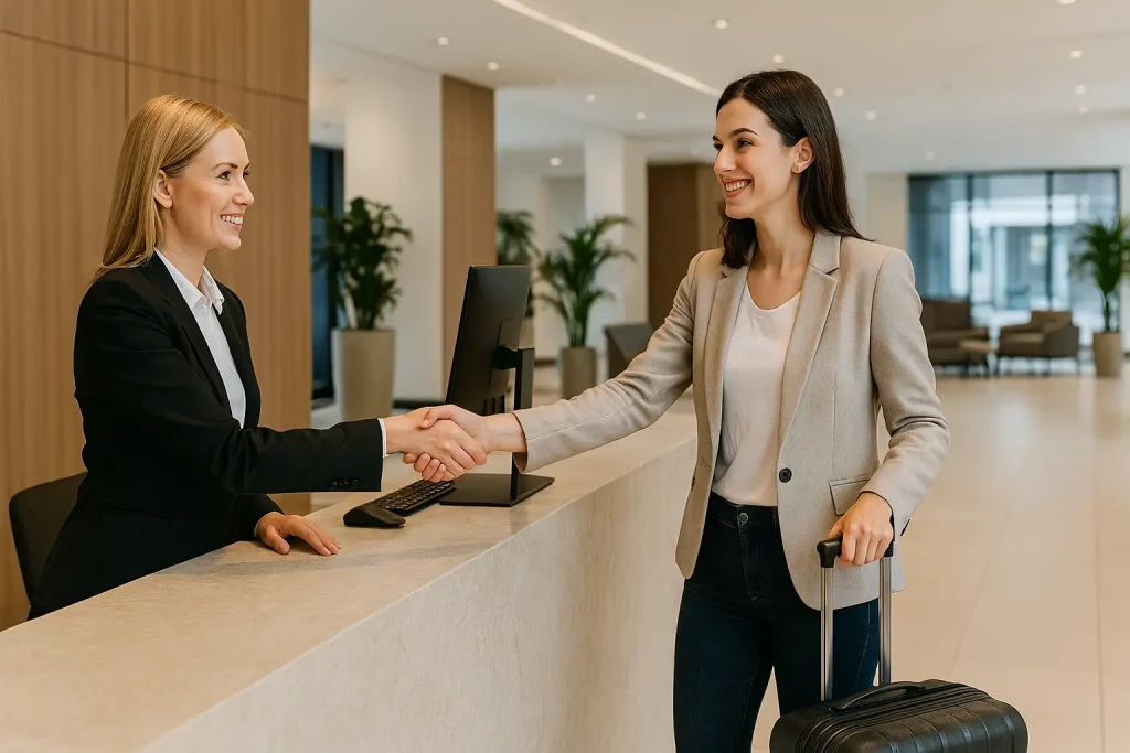hotel memberships application process with guest checking in at hotel lobby